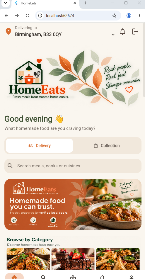 HomeEats app marketplace screen